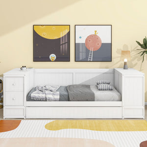 English Elm Twin Twin Size Daybed with Trundle, Storage Drawers and USB Charging Ports — Space-Saving Design White GX000349AAK