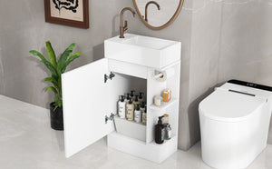 English Elm 18.6" Bathroom Vanity with Sink and Ceramic Top, MDF Cabinet with Door, TP Holder & Shelf White N725P212181K