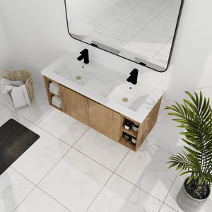 English Elm 48" Wall-Mounted Bathroom Vanity With Double Sinks, Soft-Close Doors, Eco-Friendly Design & Storage W999S00106