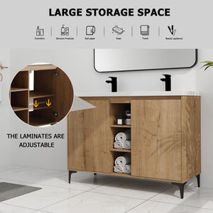 English Elm 48" Freestanding Bathroom Vanity Double Sink with Soft-Close Doors, Resin Twin Basins, Water-Resist Ply W999S00104