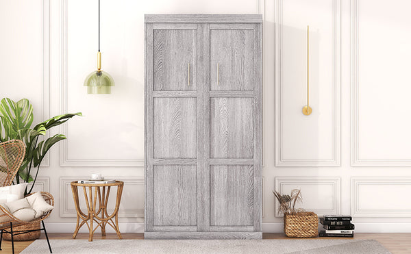 English Elm Twin Murphy Bed Cabinet Gray — Space‑Saving Foldaway Twin Size Bed with Integrated Legs, 1000lb Capacity GX002003AAE