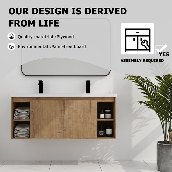 English Elm 48" Wall-Mounted Bathroom Vanity With Double Sinks, Soft-Close Doors, Eco-Friendly Design & Storage W999S00106