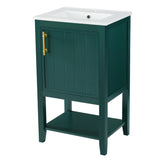 English Elm 20" Bathroom Vanity With Sink, Bathroom Cabinet With Soft Closing Door, Storage Rack and Open Shelf, Green