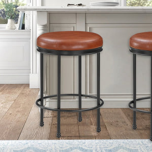 English Elm Michael Faux Leather Padded Counterstool with Antique Bronze Frame for Kitchen Island B050126339