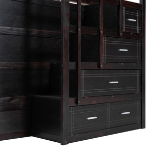 English Elm Full Over Bunk Bed with Staircase Storage Drawers and Twin Trundle Pinewood Frame Espresso LT100268AAP