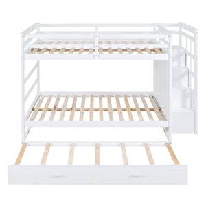 English Elm Full Over Bunk Bed with Twin Trundle Staircase Storage Drawers White Pinewood LT000268AAK