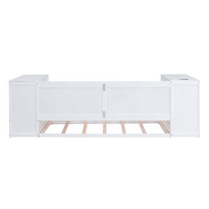 English Elm Twin Twin Size Daybed with Trundle, Storage Drawers and USB Charging Ports — Space-Saving Design White GX000349AAK