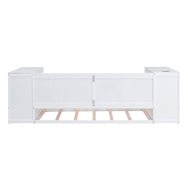 English Elm Twin Twin Size Daybed with Trundle, Storage Drawers and USB Charging Ports — Space-Saving Design White GX000349AAK