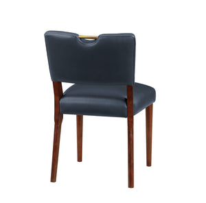 English Elm Bryson Midnight Blue Faux Leather Dining Chair Set of 2 - Walnut Frame, Gold Handle, Durable Comfort B050126338