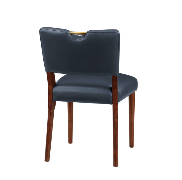 English Elm Bryson Midnight Blue Faux Leather Dining Chair Set of 2 - Walnut Frame, Gold Handle, Durable Comfort B050126338