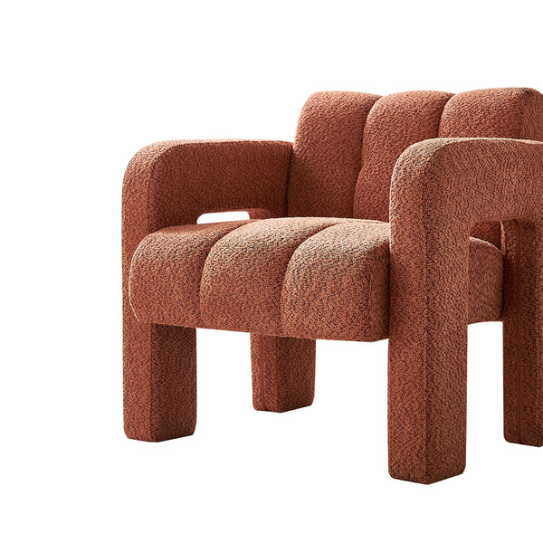 English Elm 31.10" Boucle Upholstered Accent Chair — Low-Profile Solid Wood Frame, Plush High-Density Foam Comfort Orange W579121276