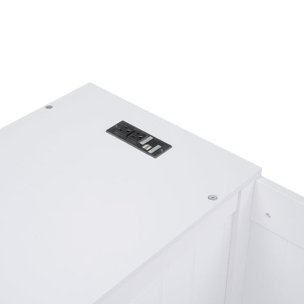 English Elm Twin Twin Size Daybed with Trundle, Storage Drawers and USB Charging Ports — Space-Saving Design White GX000349AAK