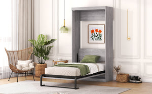 English Elm Twin Murphy Bed Cabinet Gray — Space‑Saving Foldaway Twin Size Bed with Integrated Legs, 1000lb Capacity GX002003AAE