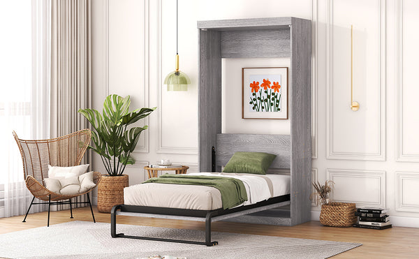 English Elm Twin Murphy Bed Cabinet Gray — Space‑Saving Foldaway Twin Size Bed with Integrated Legs, 1000lb Capacity GX002003AAE