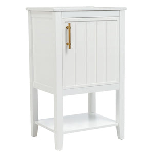 English Elm 20" Matte Freestanding Bathroom Vanity Rubberwood Cabinet Ceramic Sink Open Shelf White N725P391115K