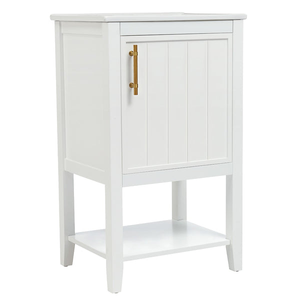 English Elm 20" Matte Freestanding Bathroom Vanity Rubberwood Cabinet Ceramic Sink Open Shelf White N725P391115K