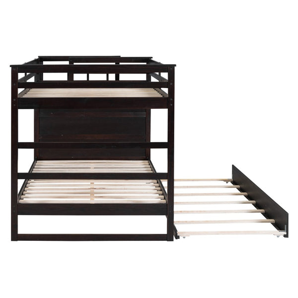 English Elm Full Over Bunk Bed with Staircase Storage Drawers and Twin Trundle Pinewood Frame Espresso LT100268AAP