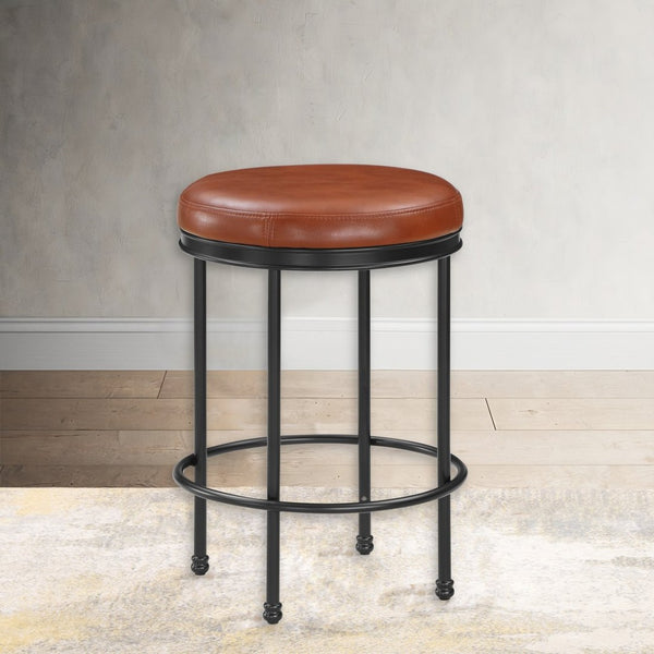 English Elm Michael Faux Leather Padded Counterstool with Antique Bronze Frame for Kitchen Island B050126339