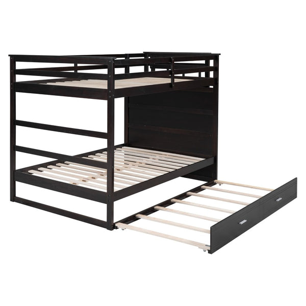 English Elm Full Over Bunk Bed with Staircase Storage Drawers and Twin Trundle Pinewood Frame Espresso LT100268AAP
