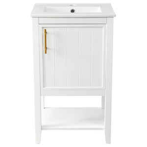 English Elm 20" Matte Freestanding Bathroom Vanity Rubberwood Cabinet Ceramic Sink Open Shelf White N725P391115K