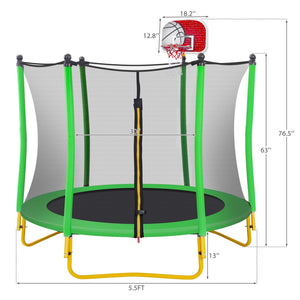 English Elm 5.5ft Kids Trampoline Steel Frame Enclosure Net Basketball Hoop Safe Bouncer Grass Green MS309258AAF