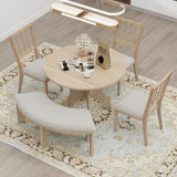 Hearth and Haven 5 Piece Dining Set with 44" Round Dining Table, Curved Bench and 3 Chairs, Natural