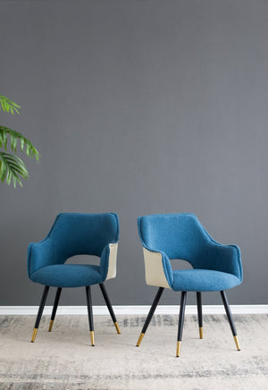 English Elm Set of 2 Blue Velvet Accent Chairs with Metallic Iron Legs for Living Room Vanity W2078127365