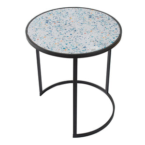 English Elm Set of 2 Nesting Round Side Tables Speckled Blue Iron Frame Compact Living Room W2078127540