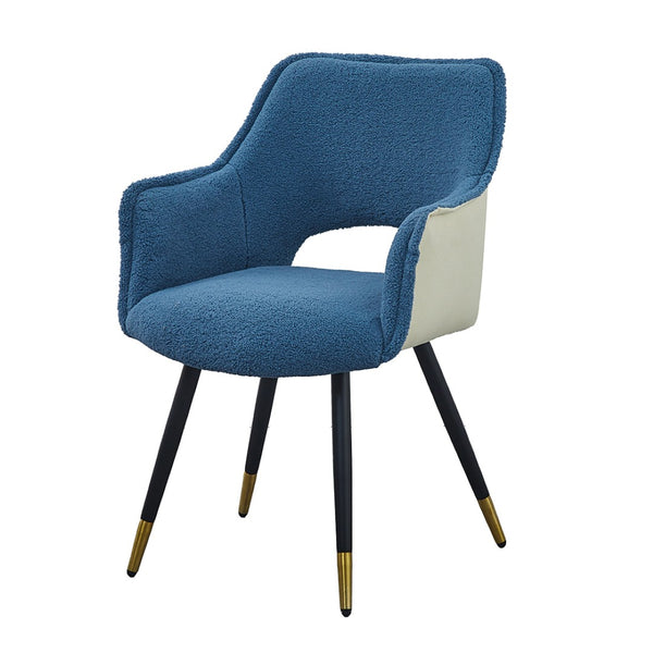 English Elm Set of 2 Blue Velvet Accent Chairs with Metallic Iron Legs for Living Room Vanity W2078127365