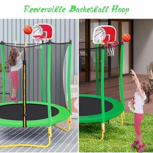 English Elm 5.5ft Kids Trampoline Steel Frame Enclosure Net Basketball Hoop Safe Bouncer Grass Green MS309258AAF