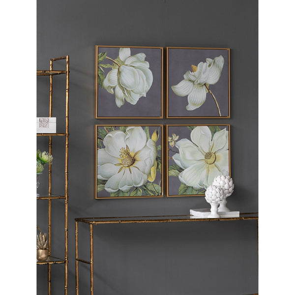 English Elm Set of 4 Framed Botanical Prints White Gold Floral Wall Art for Modern Interiors W2078127367