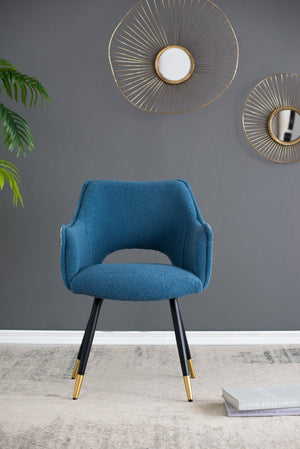 English Elm Set of 2 Blue Velvet Accent Chairs with Metallic Iron Legs for Living Room Vanity W2078127365