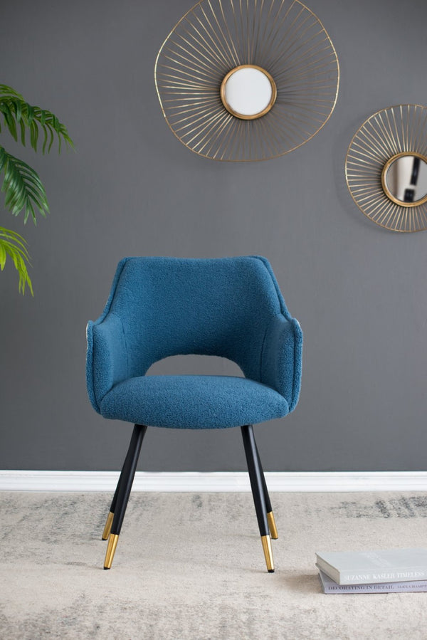 English Elm Set of 2 Blue Velvet Accent Chairs with Metallic Iron Legs for Living Room Vanity W2078127365