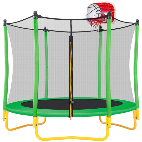 English Elm 5.5ft Kids Trampoline Steel Frame Enclosure Net Basketball Hoop Safe Bouncer Grass Green MS309258AAF