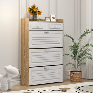 English Elm 1250 Rotating Shoe Cabinet White Oak Two-tone Entryway Storage Holds 24 Pairs W1320P144273