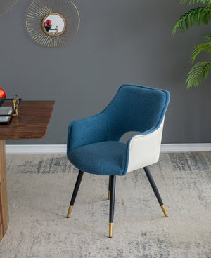 English Elm Set of 2 Blue Velvet Accent Chairs with Metallic Iron Legs for Living Room Vanity W2078127365