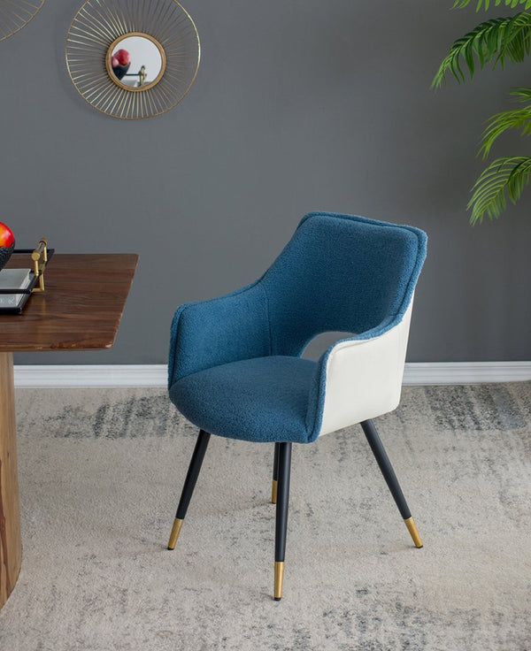 English Elm Set of 2 Blue Velvet Accent Chairs with Metallic Iron Legs for Living Room Vanity W2078127365
