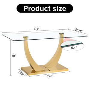 English Elm 1 Elegant Glass Dining Set With 4 Black Chairs - Modern Tempered Glass Table & Gold-Plated Bracket W1151S04202