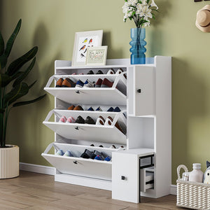 English Elm On-trend White Flip Drawer Shoe Cabinet with Fold Down Bench Seat for Entryway WF308545AAK