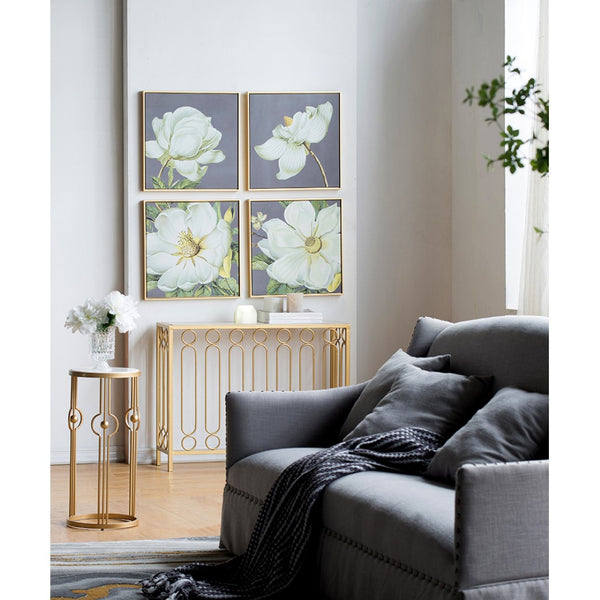 English Elm Set of 4 Framed Botanical Prints White Gold Floral Wall Art for Modern Interiors W2078127367