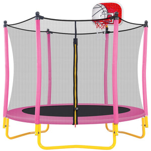 English Elm 5.5ft Kids Trampoline Steel Frame Enclosure Net Basketball Hoop Safe Bouncer Pink MS309258AAH