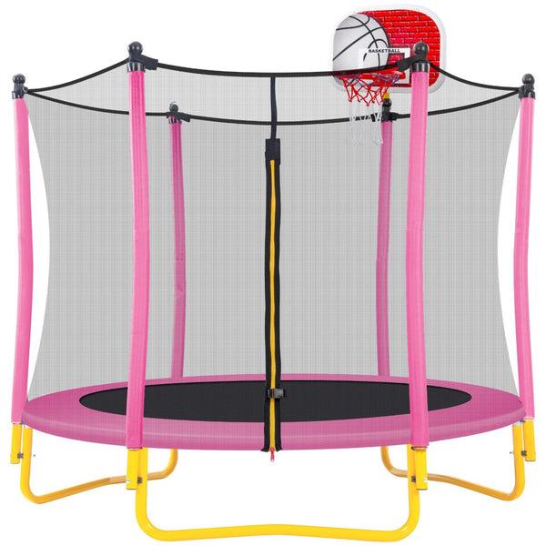 English Elm 5.5ft Kids Trampoline Steel Frame Enclosure Net Basketball Hoop Safe Bouncer Pink MS309258AAH
