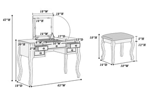 English Elm Classic Vanity Set with Flip-Top Mirror and Stool, 43" x 18" x 39" H, Spacious Drawers, Elegant Legs and Cushioned Seat for Bedroom Glamorous Makeup Station White 25 L x 16 W x 48 H B011113337