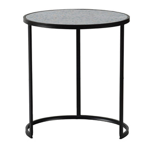 English Elm Set of 2 Nesting Round Side Tables Speckled Blue Iron Frame Compact Living Room W2078127540