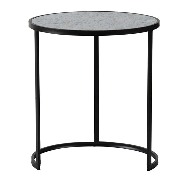 English Elm Set of 2 Nesting Round Side Tables Speckled Blue Iron Frame Compact Living Room W2078127540