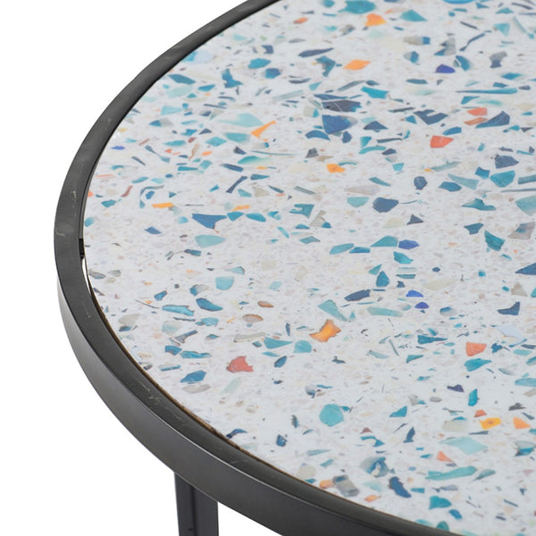 English Elm Set of 2 Nesting Round Side Tables Speckled Blue Iron Frame Compact Living Room W2078127540