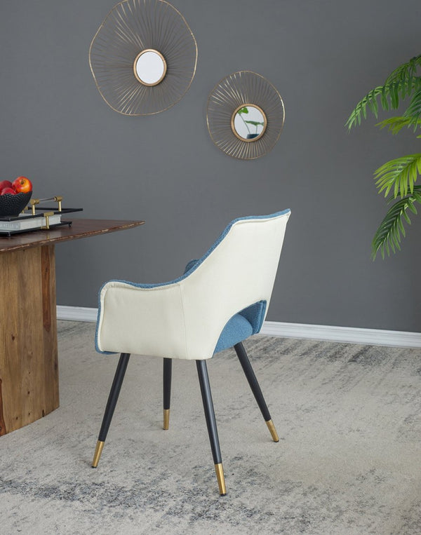 English Elm Set of 2 Blue Velvet Accent Chairs with Metallic Iron Legs for Living Room Vanity W2078127365
