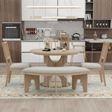 Hearth and Haven 5 Piece Dining Set with 44" Round Dining Table, Curved Bench and 3 Chairs, Natural
