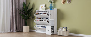 English Elm On-trend White Flip Drawer Shoe Cabinet with Fold Down Bench Seat for Entryway WF308545AAK