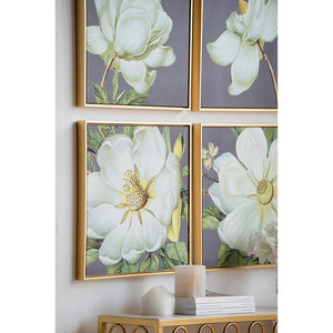 English Elm Set of 4 Framed Botanical Prints White Gold Floral Wall Art for Modern Interiors W2078127367